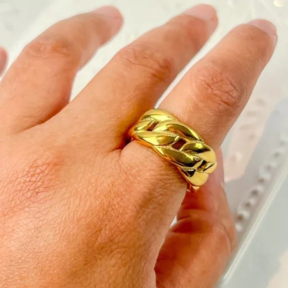 Gold Thick Chunky Statement Ring For Women - Picture 6 of 9